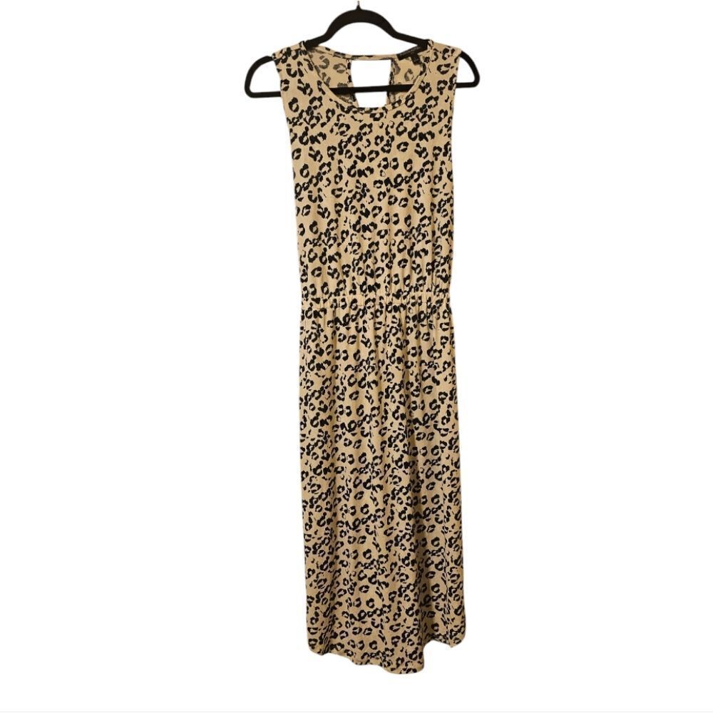 BANANA REPUBLIC Crossback Midi Dress Navy Off White Leopard Print - Size‎ Large